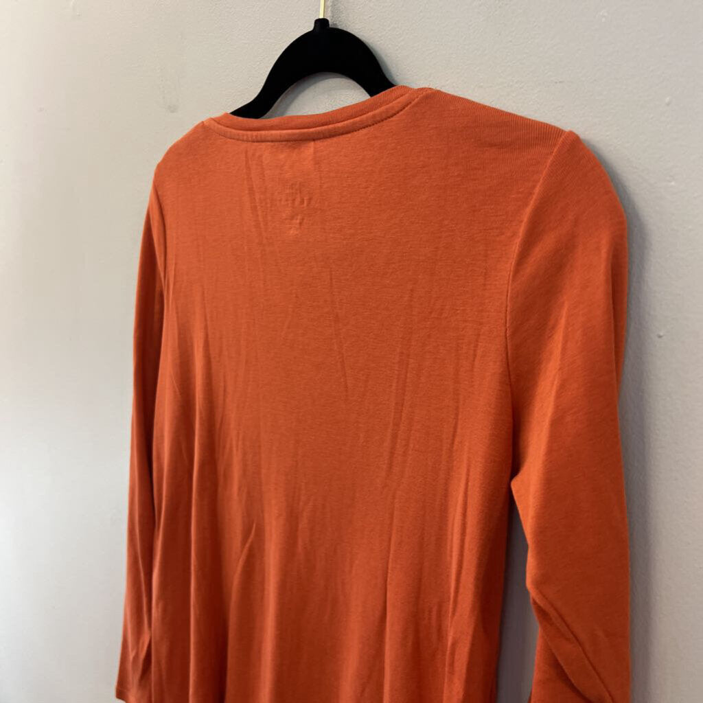 J Jill Orange Pima V Neck Long Sleeve Top Extra Small Petite