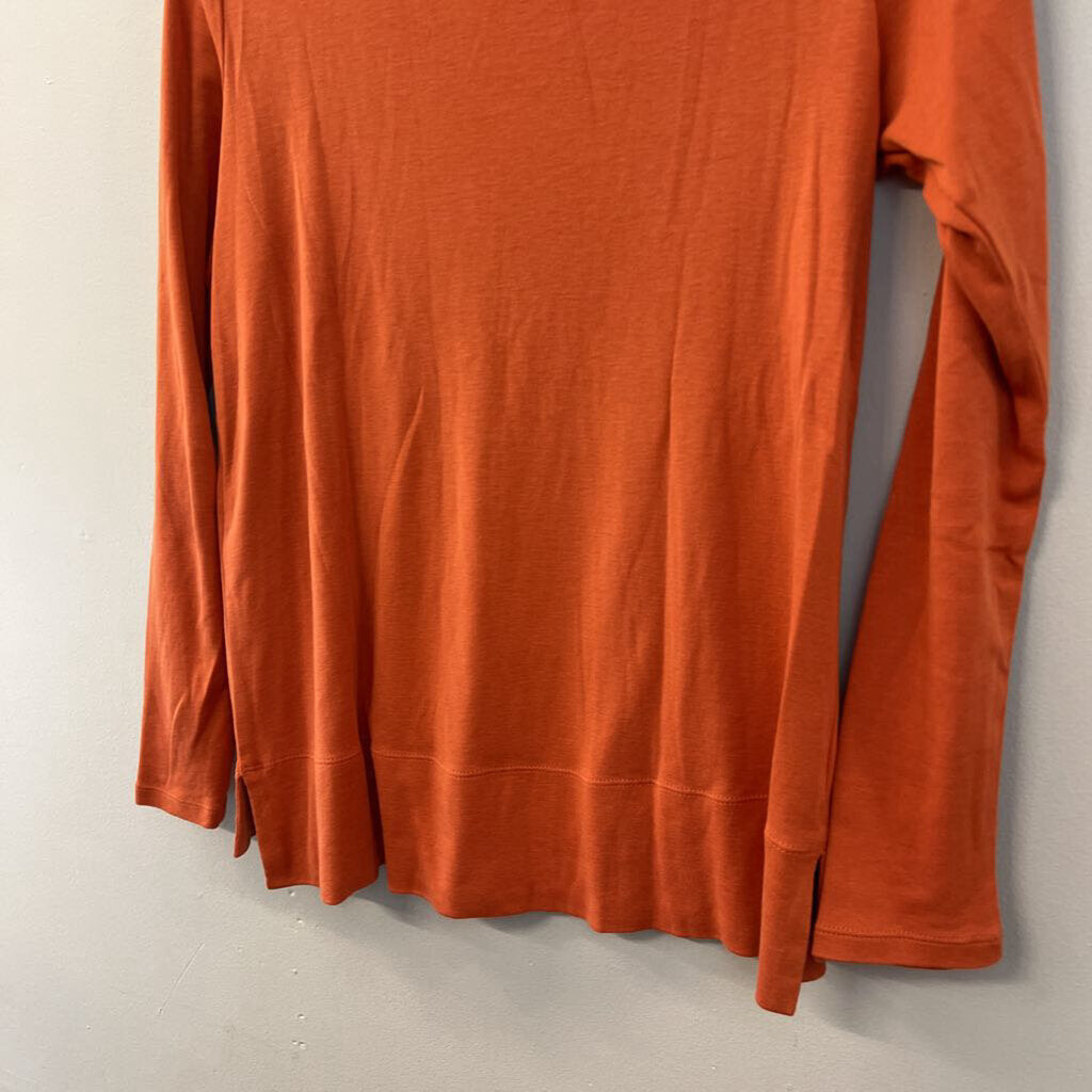 J Jill Orange Pima V Neck Long Sleeve Top Extra Small Petite