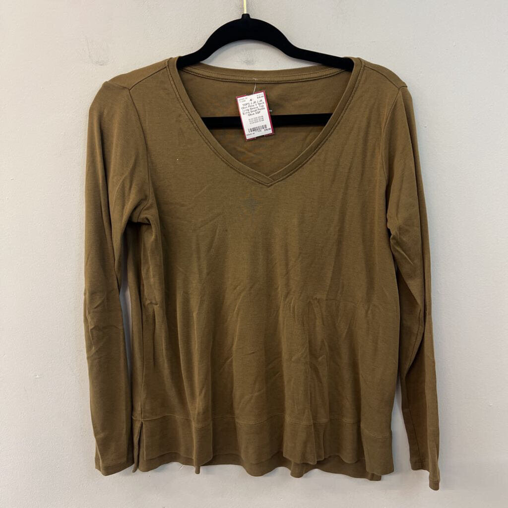 J Jill Olive Pima V Neck Long Sleeve Top Extra Small Petite