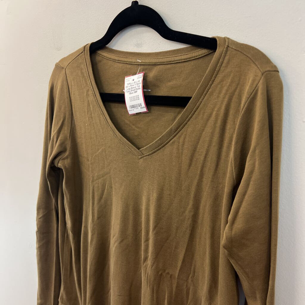 J Jill Olive Pima V Neck Long Sleeve Top Extra Small Petite