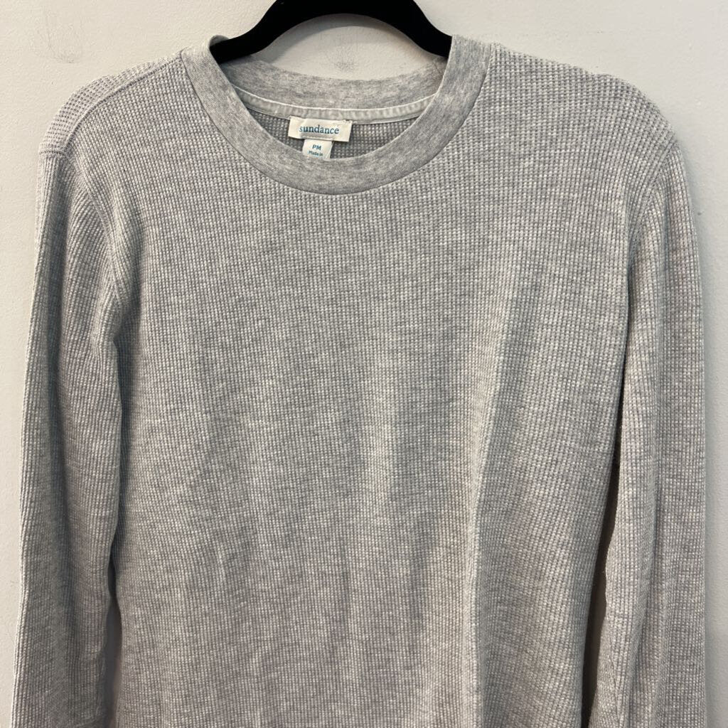 Sundance Grey Waffle Knit Long Sleeve Top Medium Petite