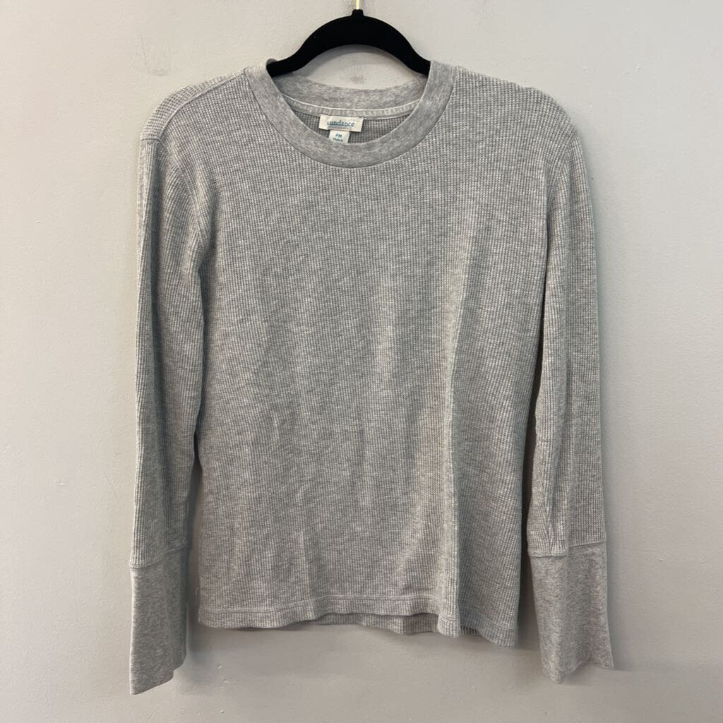 Sundance Grey Waffle Knit Long Sleeve Top Medium Petite