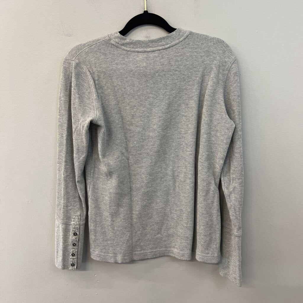 Sundance Grey Waffle Knit Long Sleeve Top Medium Petite
