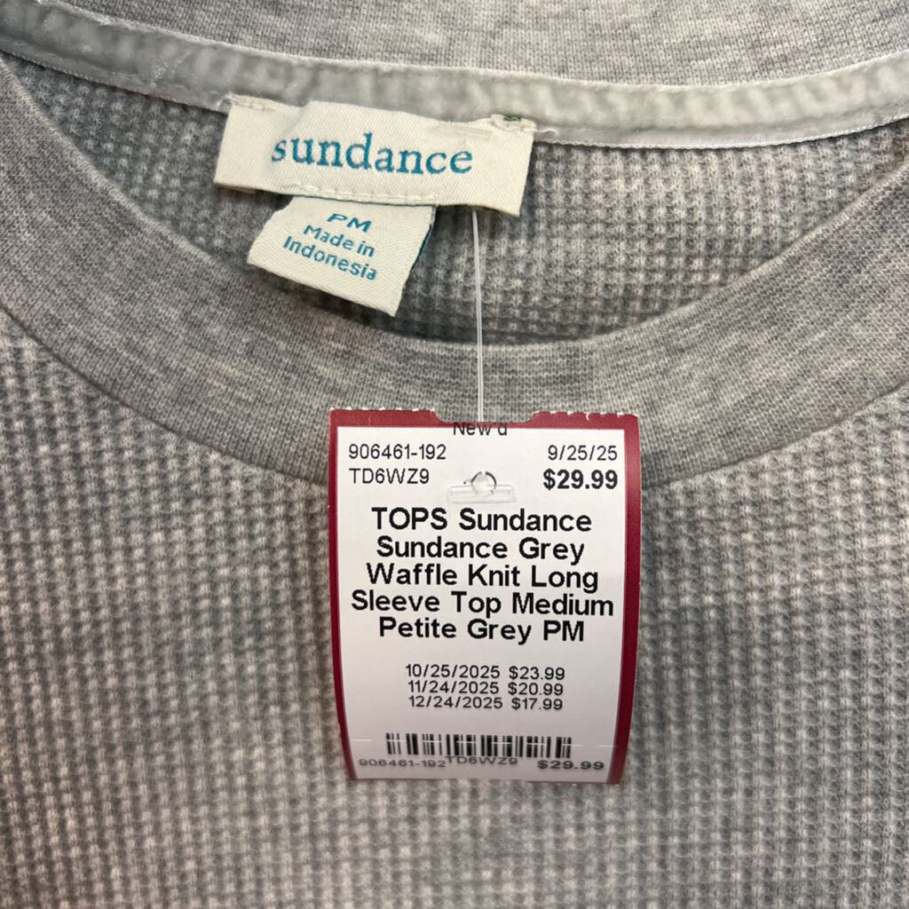 Sundance Grey Waffle Knit Long Sleeve Top Medium Petite
