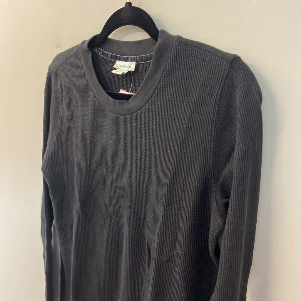 Sundance Black Waffle Knit Long Sleeve Top Medium Petite