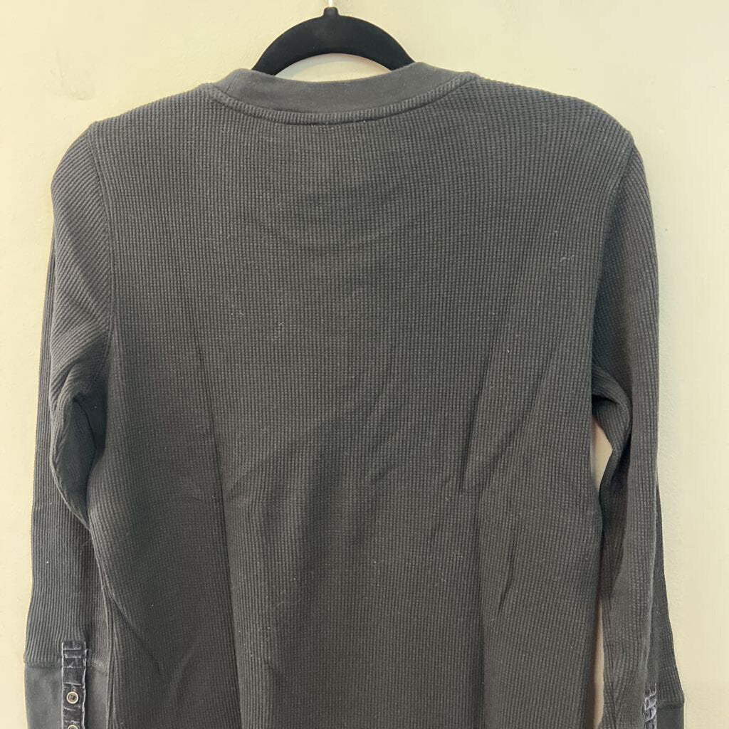 Sundance Black Waffle Knit Long Sleeve Top Medium Petite