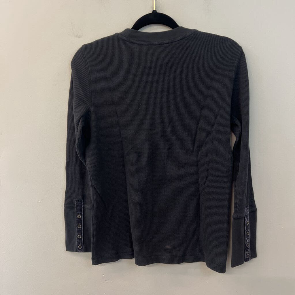 Sundance Black Waffle Knit Long Sleeve Top Medium Petite