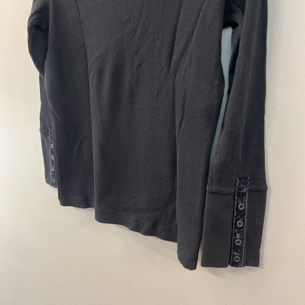 Sundance Black Waffle Knit Long Sleeve Top Medium Petite