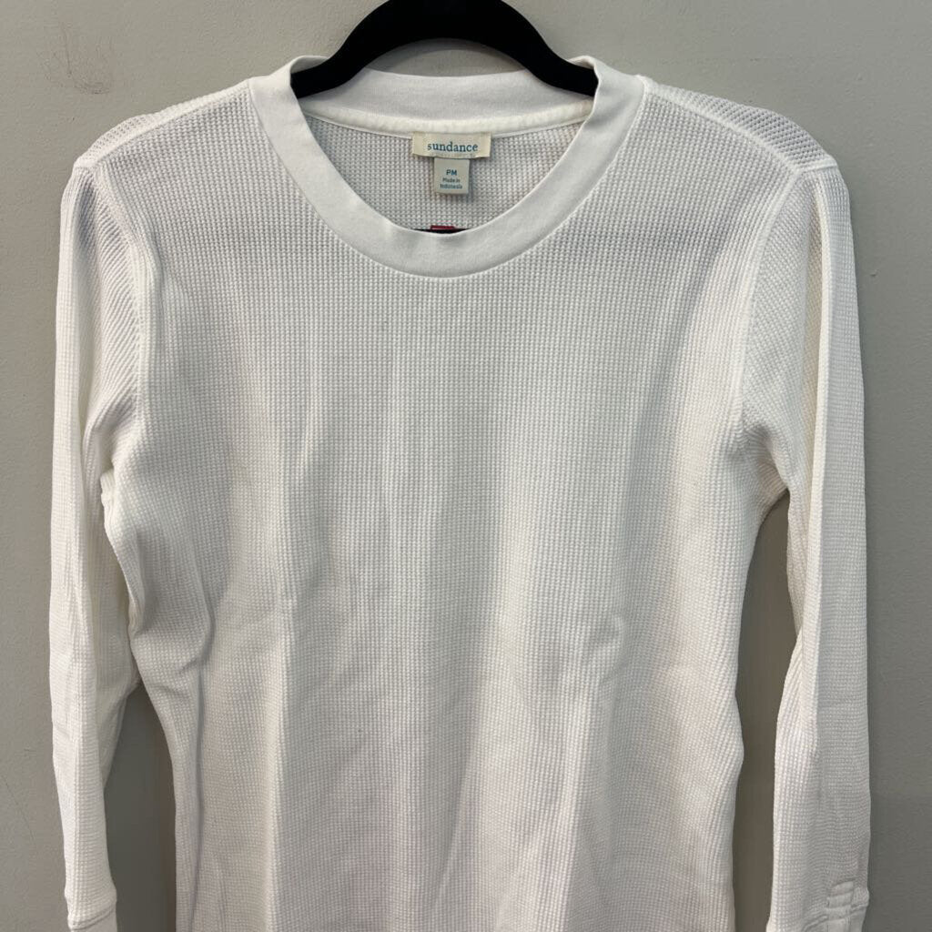 Sundance White Waffle Knit Long Sleeve Top Medium Petite