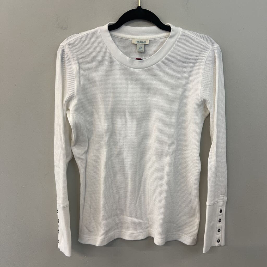 Sundance White Waffle Knit Long Sleeve Top Medium Petite
