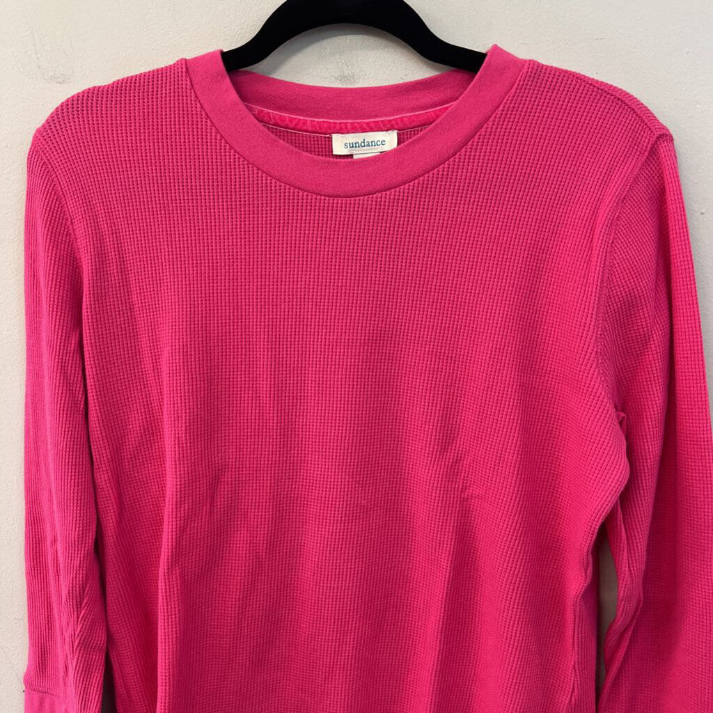 Sundance Pink Waffle Knit Long Sleeve Top Medium Petite