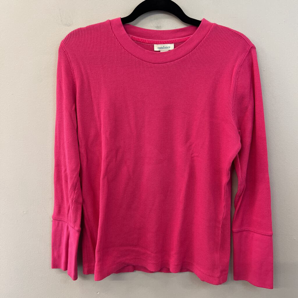 Sundance Pink Waffle Knit Long Sleeve Top Medium Petite