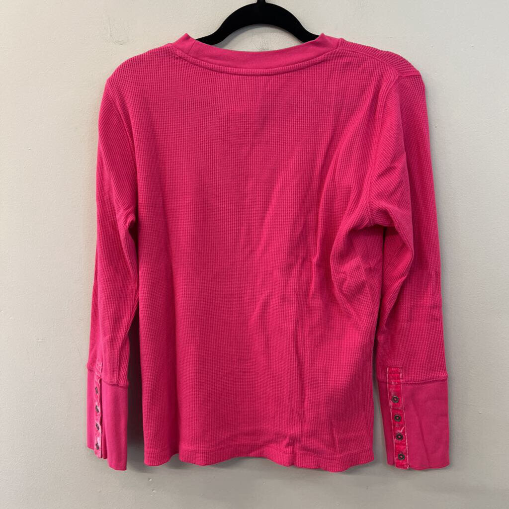 Sundance Pink Waffle Knit Long Sleeve Top Medium Petite
