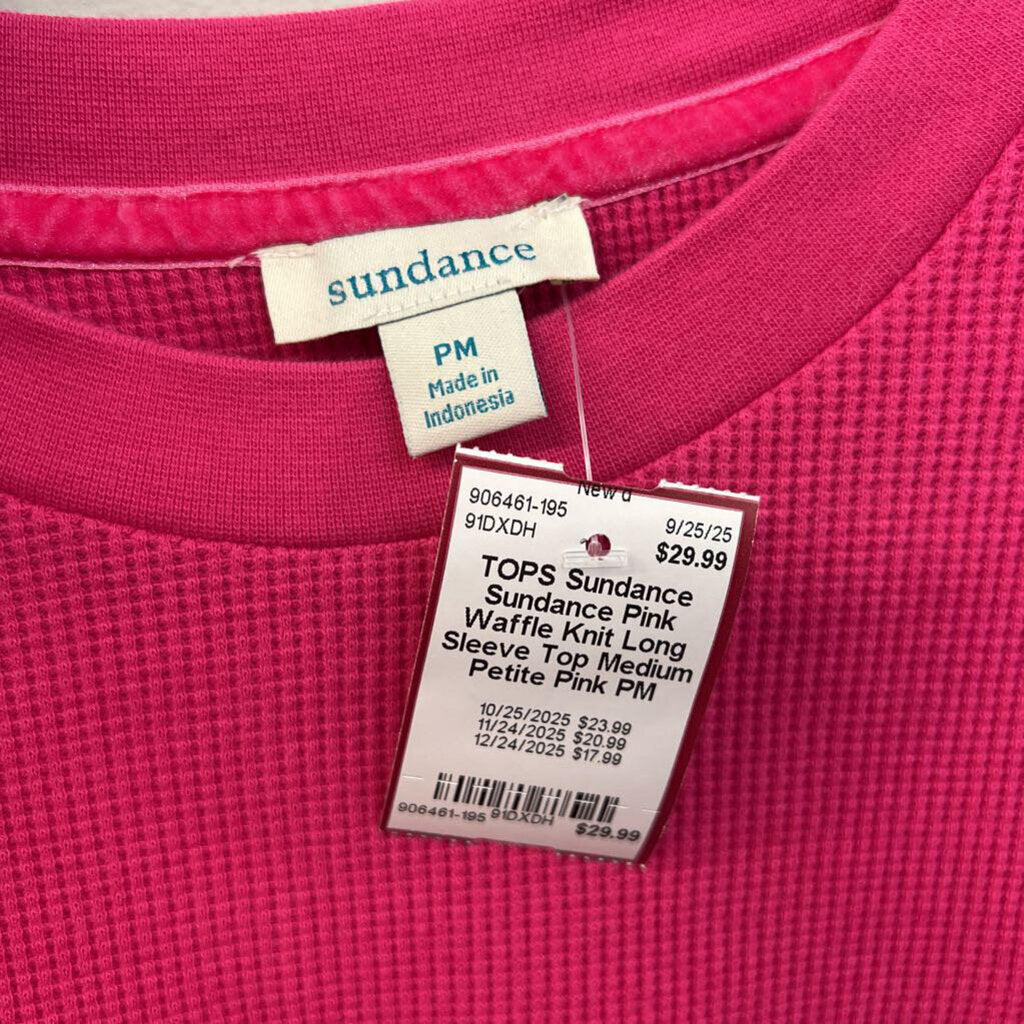 Sundance Pink Waffle Knit Long Sleeve Top Medium Petite