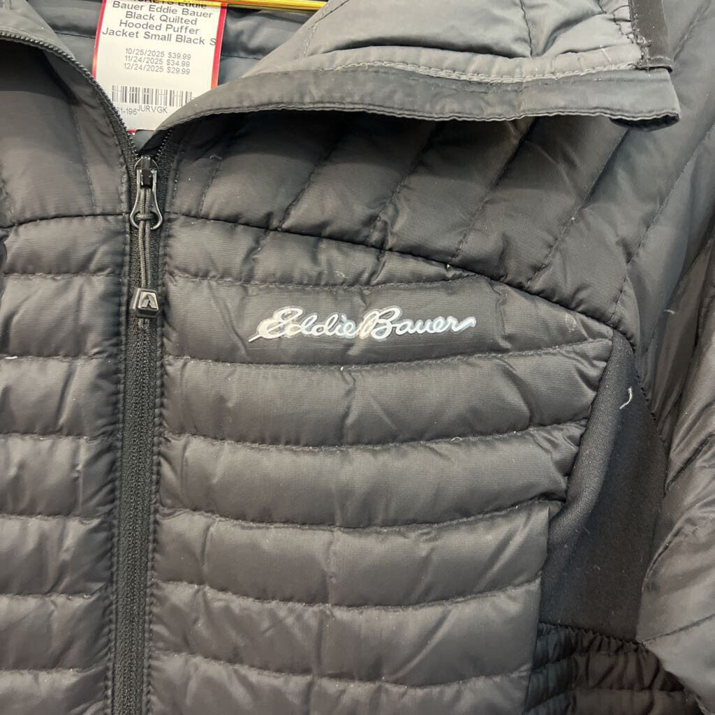 Eddie Bauer Black Quilted Hooded Puffer Jacket Small