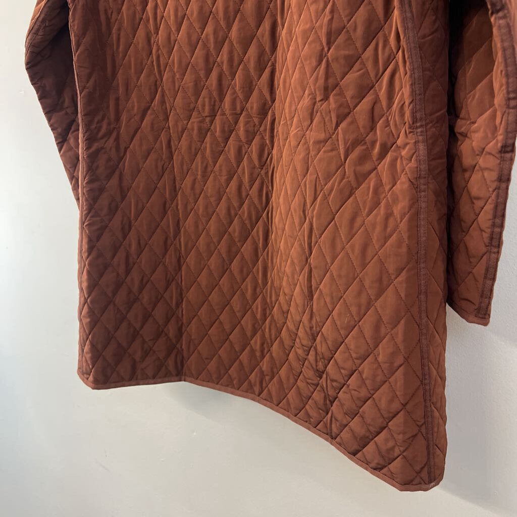 Garnet Hill Brown Quilted Long Zip Up Hooded Jacket Small