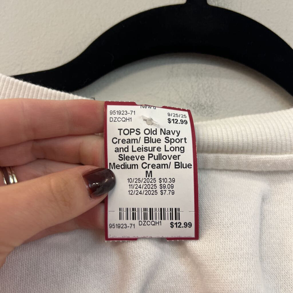 Cream/ Blue Sport and Leisure Long Sleeve Pullover Medium