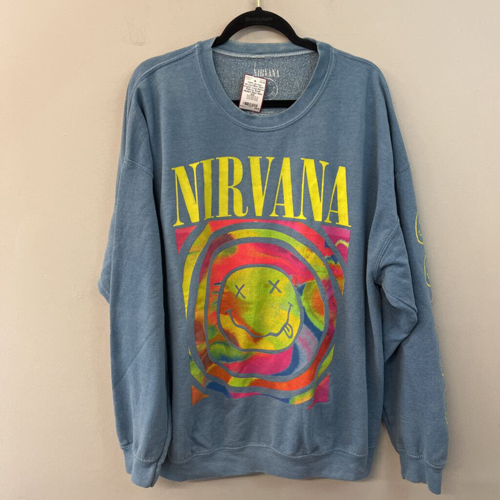 Nirvana Blue/ Multi Graphic Long Sleeve Pullover Small/ Medium