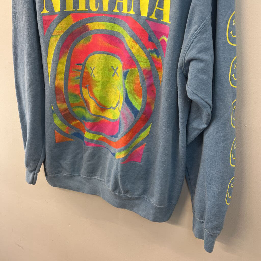 Nirvana Blue/ Multi Graphic Long Sleeve Pullover Small/ Medium