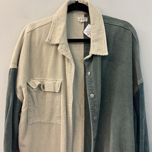 POL Cream/ Green Corduroy Color Block Shacket Top Medium