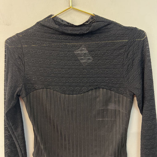 Altar'd State Black Lace Cropped Long Sleeve Mock Neck Top Medium