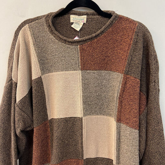 Vintage St Johns Bay Brown Checkered Knit Sweater Extra Large