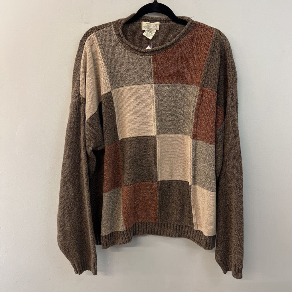 Vintage St Johns Bay Brown Checkered Knit Sweater Extra Large