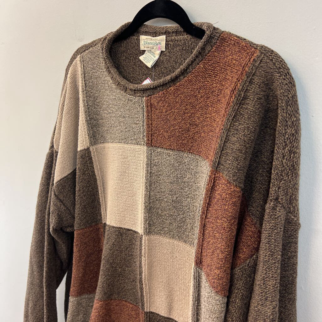 Vintage St Johns Bay Brown Checkered Knit Sweater Extra Large
