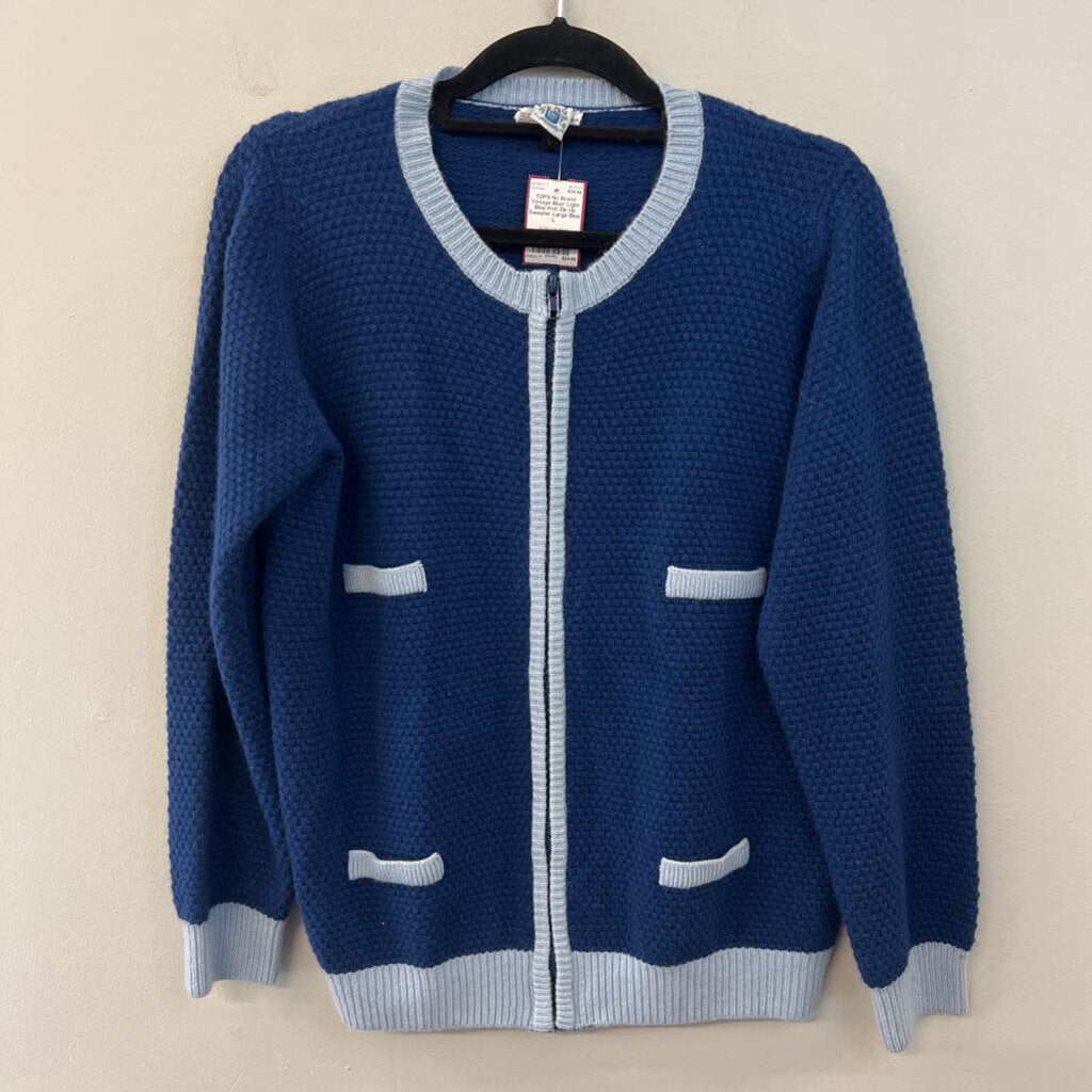 Vintage Blue/ Light Blue Knit Zip Up Sweater Large