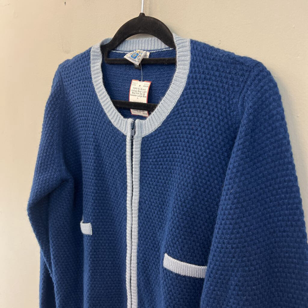 Vintage Blue/ Light Blue Knit Zip Up Sweater Large