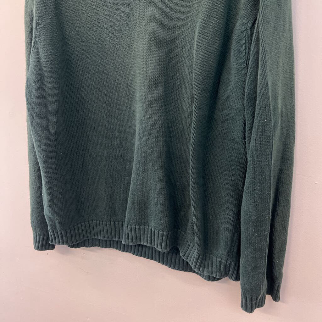 LL Bean Green Knit V Neck Sweater Large