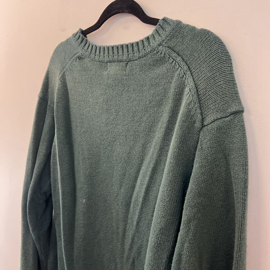 LL Bean Green Knit V Neck Sweater Large