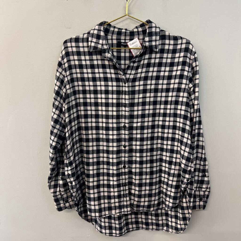 Madewell White/ Navy Plaid Long Sleeve Button Down Top Medium