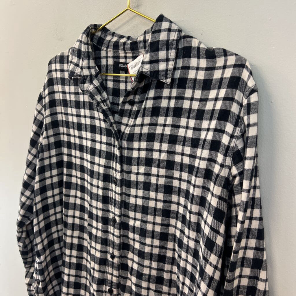 Madewell White/ Navy Plaid Long Sleeve Button Down Top Medium