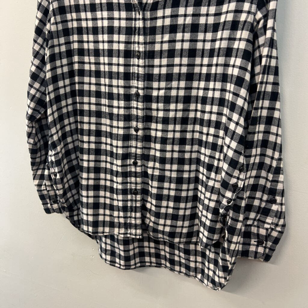 Madewell White/ Navy Plaid Long Sleeve Button Down Top Medium