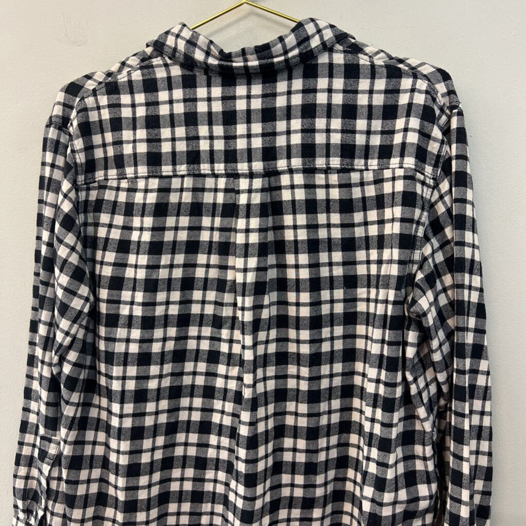 Madewell White/ Navy Plaid Long Sleeve Button Down Top Medium