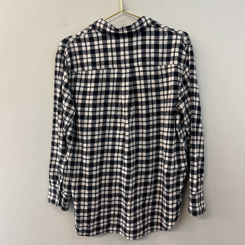 Madewell White/ Navy Plaid Long Sleeve Button Down Top Medium