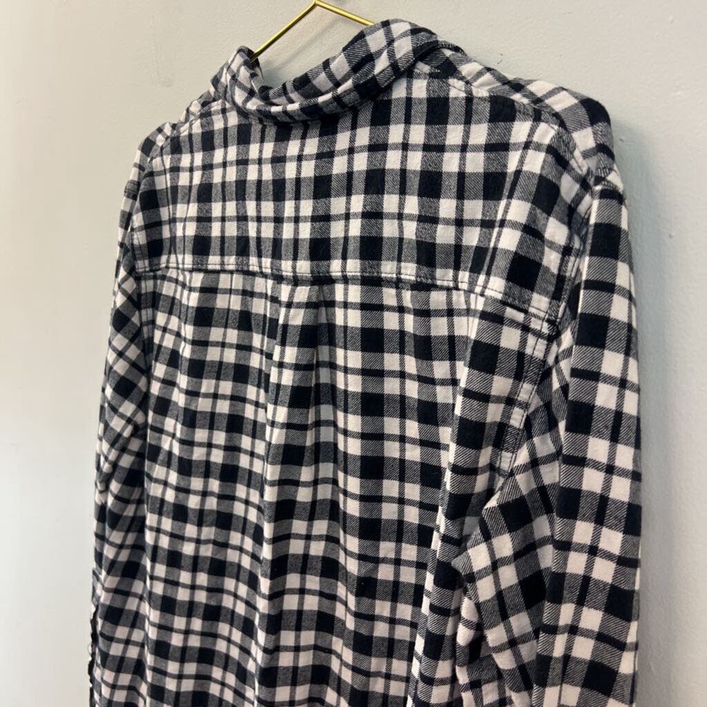 Madewell White/ Navy Plaid Long Sleeve Button Down Top Medium