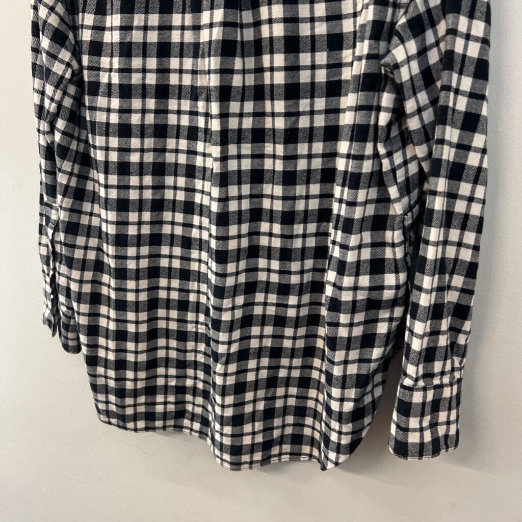 Madewell White/ Navy Plaid Long Sleeve Button Down Top Medium