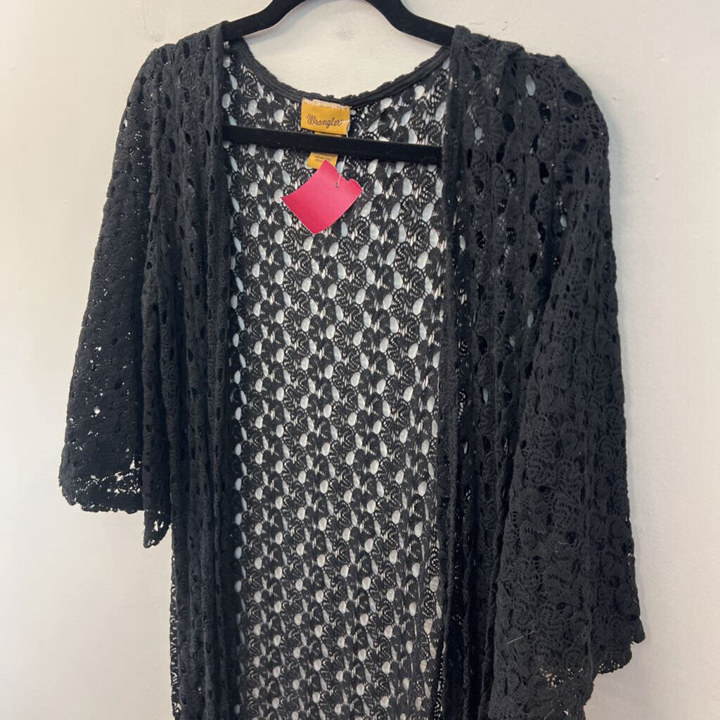 Wrangler Black Crochet Open Front Duster Medium