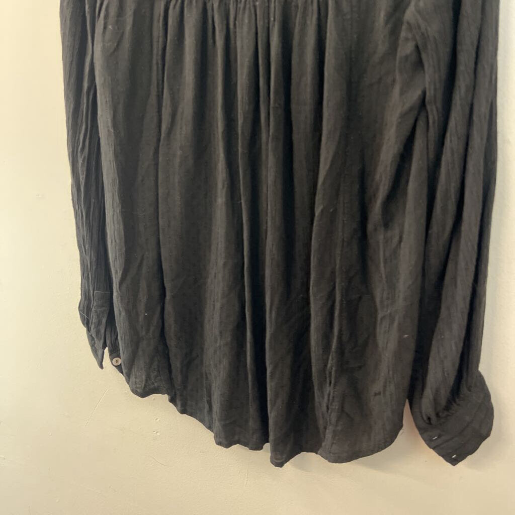 Free People Black Long Sleeve Button Front Top Medium