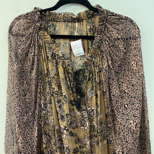 Free People Brown/ Black Print Long Sleeve Top Medium