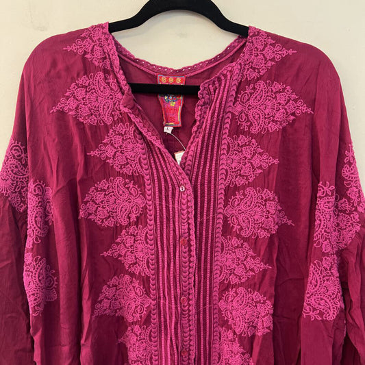 Johnny Was Magenta Long Sleeve Embroidered Top Large