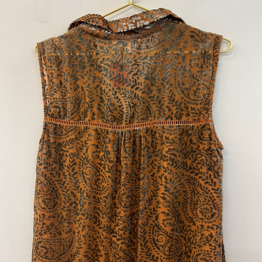 BB Dakota Brown/ Green Velvet Print Sleeveless Maxi Dress Medium