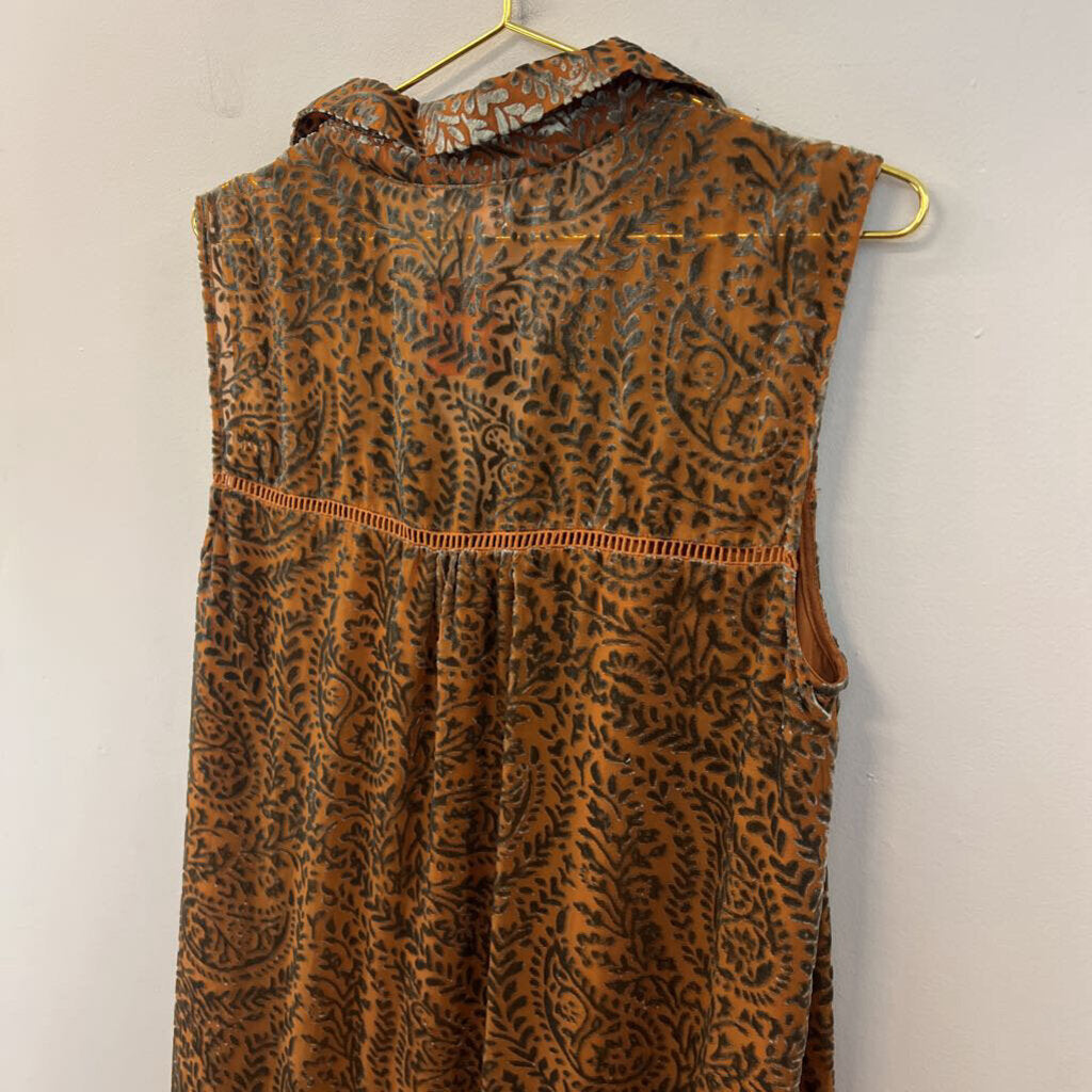 BB Dakota Brown/ Green Velvet Print Sleeveless Maxi Dress Medium