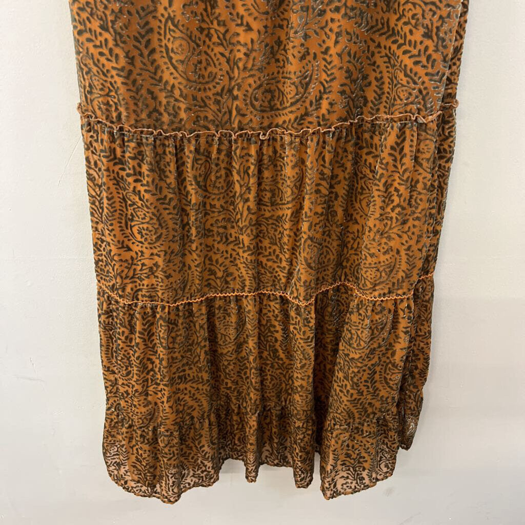 BB Dakota Brown/ Green Velvet Print Sleeveless Maxi Dress Medium