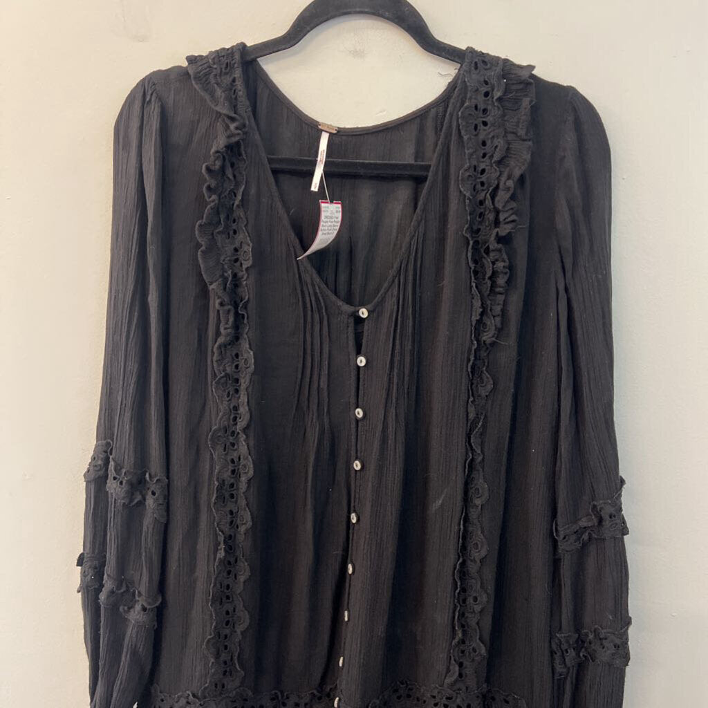 Free People Black Long Sleeve Button Front Dress Small