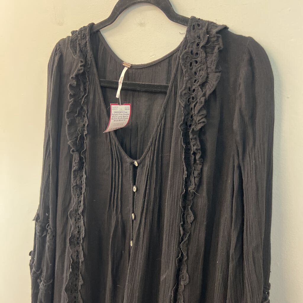 Free People Black Long Sleeve Button Front Dress Small
