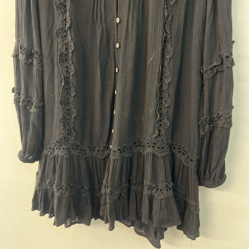 Free People Black Long Sleeve Button Front Dress Small