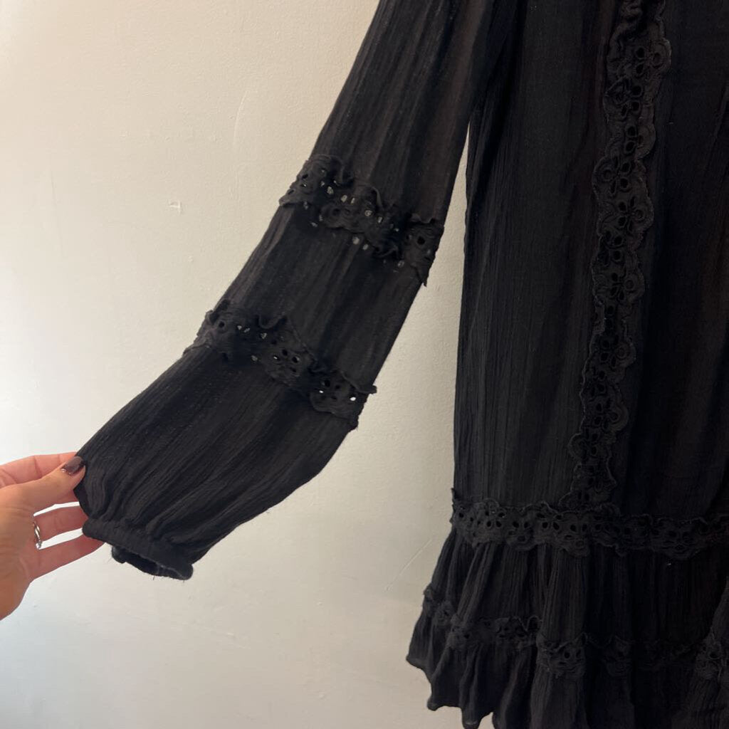 Free People Black Long Sleeve Button Front Dress Small